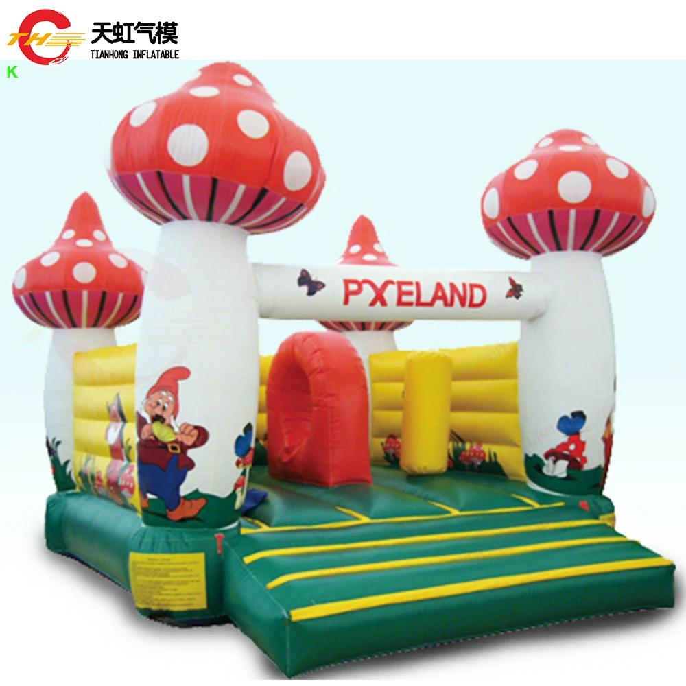 4x4m Kommerzielle aufblasbare Pilz-Hüpfburg für Kinder, aufblasbare Luftbrücke, Hüpfburg mit schönem Druck zum Verkauf