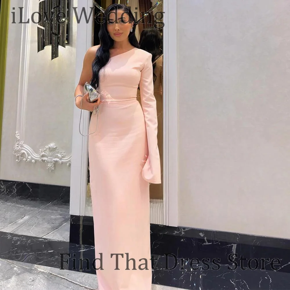 Abito da sera formale con tubino in raso classico monospalla rosa su misura Abito da ballo da sposa senza schienale lungo fino al pavimento