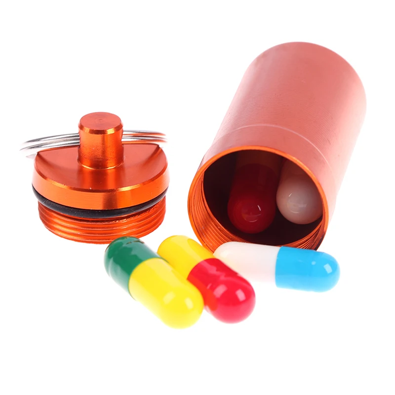 2,3x5cm impermeável Metal Pill Bottle Keychain portátil Medicine Bottle Keyring Armazenamento Selado Firstaid Medicine Pill Bottle