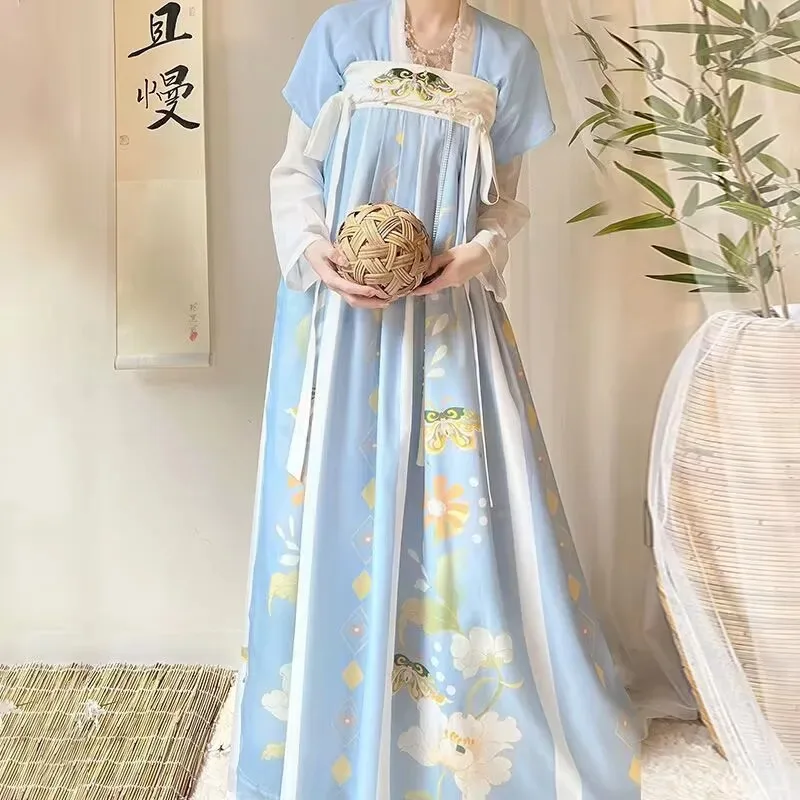 

Hanfu Dress Women Chinese Vintage Green&Blue Printed Hanfu Dress Female Halloween Cosplay Costume Party Outfit Plus Size XL
