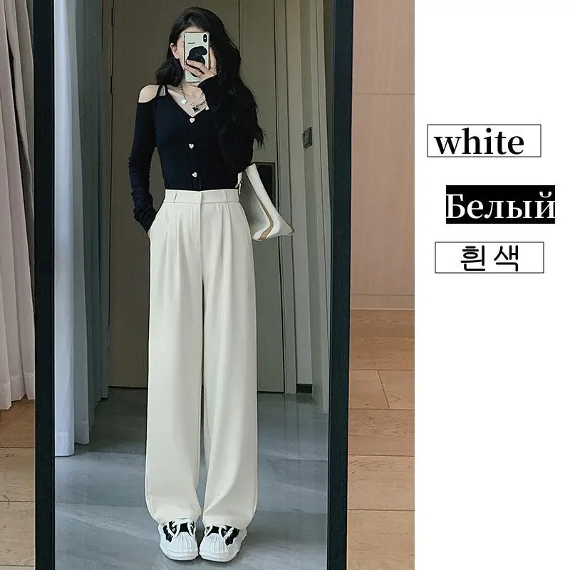 

High Waist Wide Leg Pants Women Elastic Waist Floor-Length Oversized Casual Trousers 2023 Spring Summer Black White Suit Pants