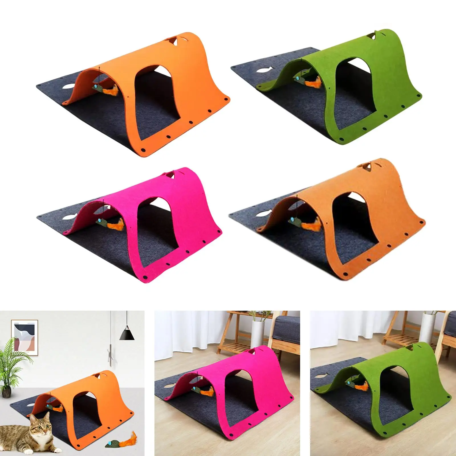 Túnel do gato com rato pendurado, tenda dobrável para gatinho, acessórios para animais