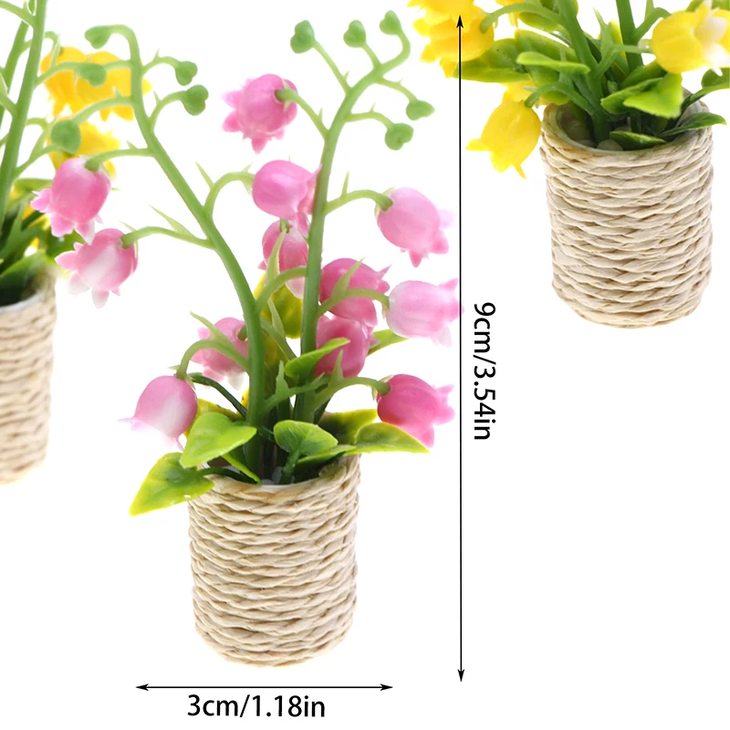 1:12 casa de muñecas en miniatura, lirio del valle, planta en maceta, maceta, bonsái, modelo de decoración para el hogar, juguete, accesorios para casa de muñecas