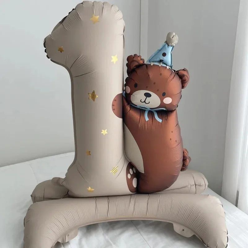 بالون كرتوني قائم على شكل دب بعمر سنة واحدة للأطفال وحفلات أعياد ميلاد الأطفال وحفلات أعياد الميلاد ومستلزمات تزيين فيلم الألومنيوم #5