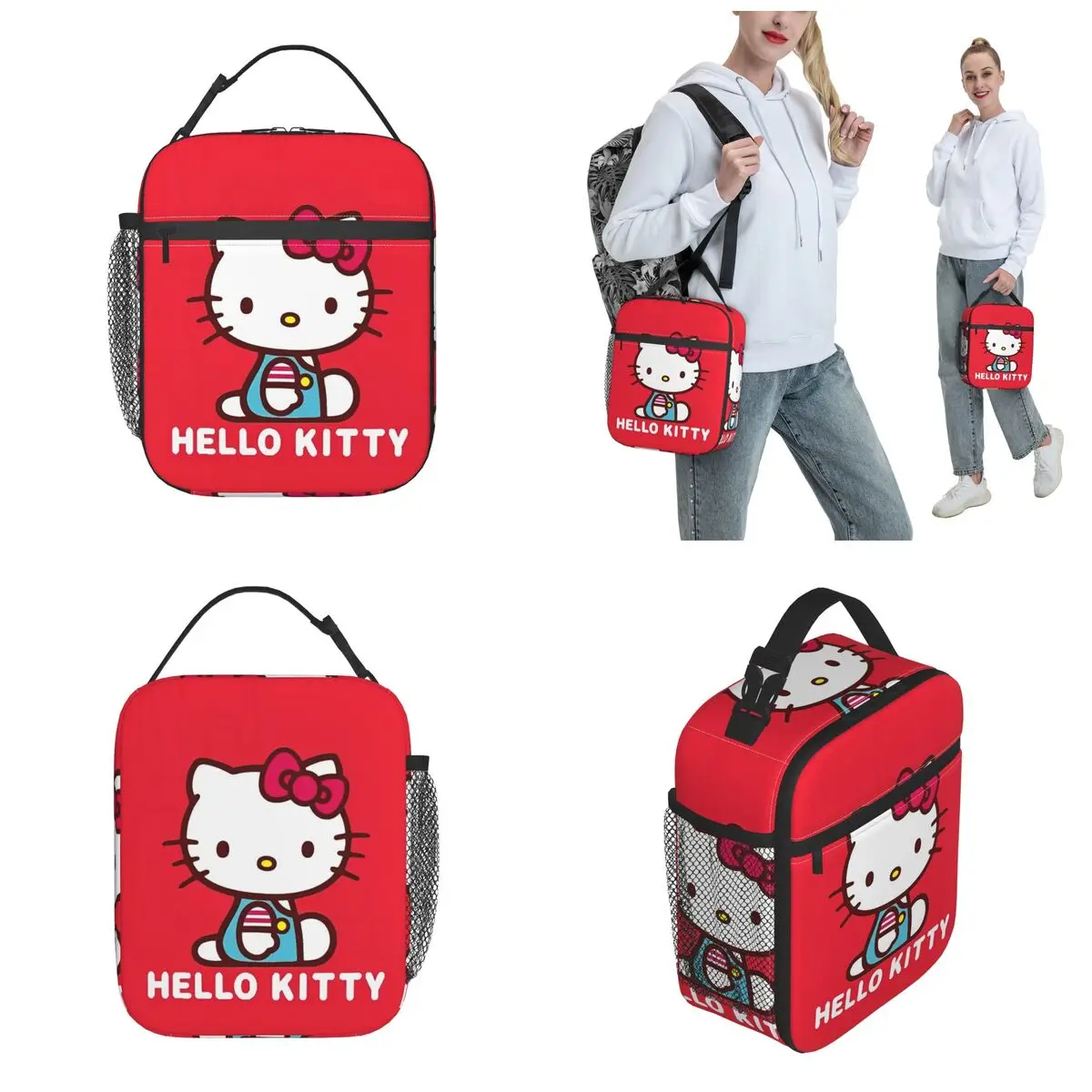 Hello Kitty A Friend To All Insulated Lunch Bags Cooler Bag Reusable Lunch Container Portable Lunch Box Tote Beach Outdoor