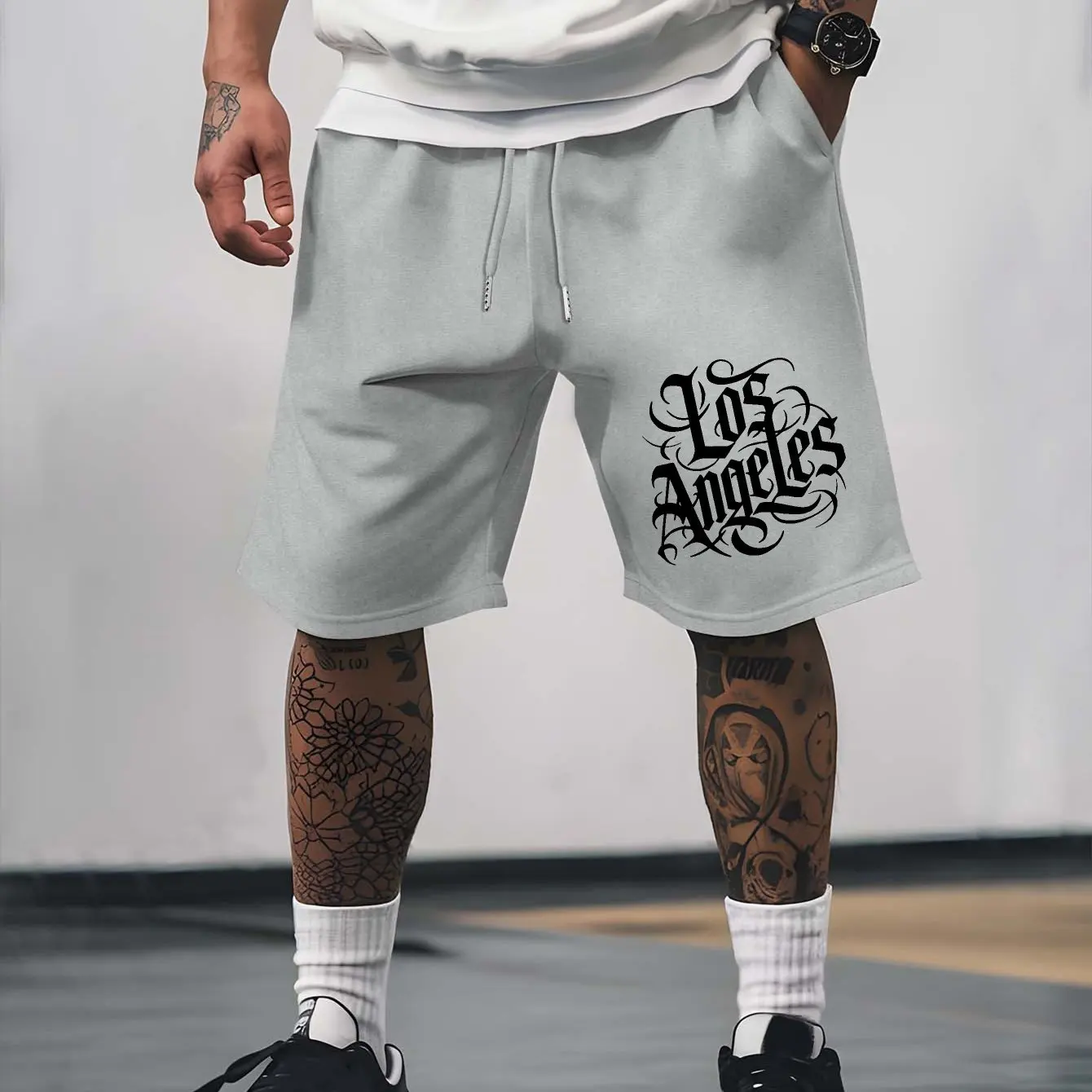 

Men's Summer Letter Print Casual Shorts Loose Fit Elastic Waistband with Drawstring Suitable for Everyday Wear