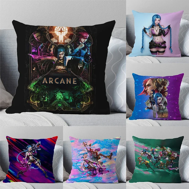 Arcane Pillow Cases 45cm Anime Game Print Pillowcase Decoration Home Cushion Covers for Sofa Chair Car Children Gifts No Pillow