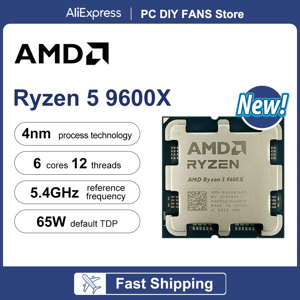 AMD Ryzen 5 9600X R5 9600x 6-Core 12-Thread 5.4GHz CPU Processor 4NM L3=32M TDP 65W Socket AM5 DDR5 New but without cooler