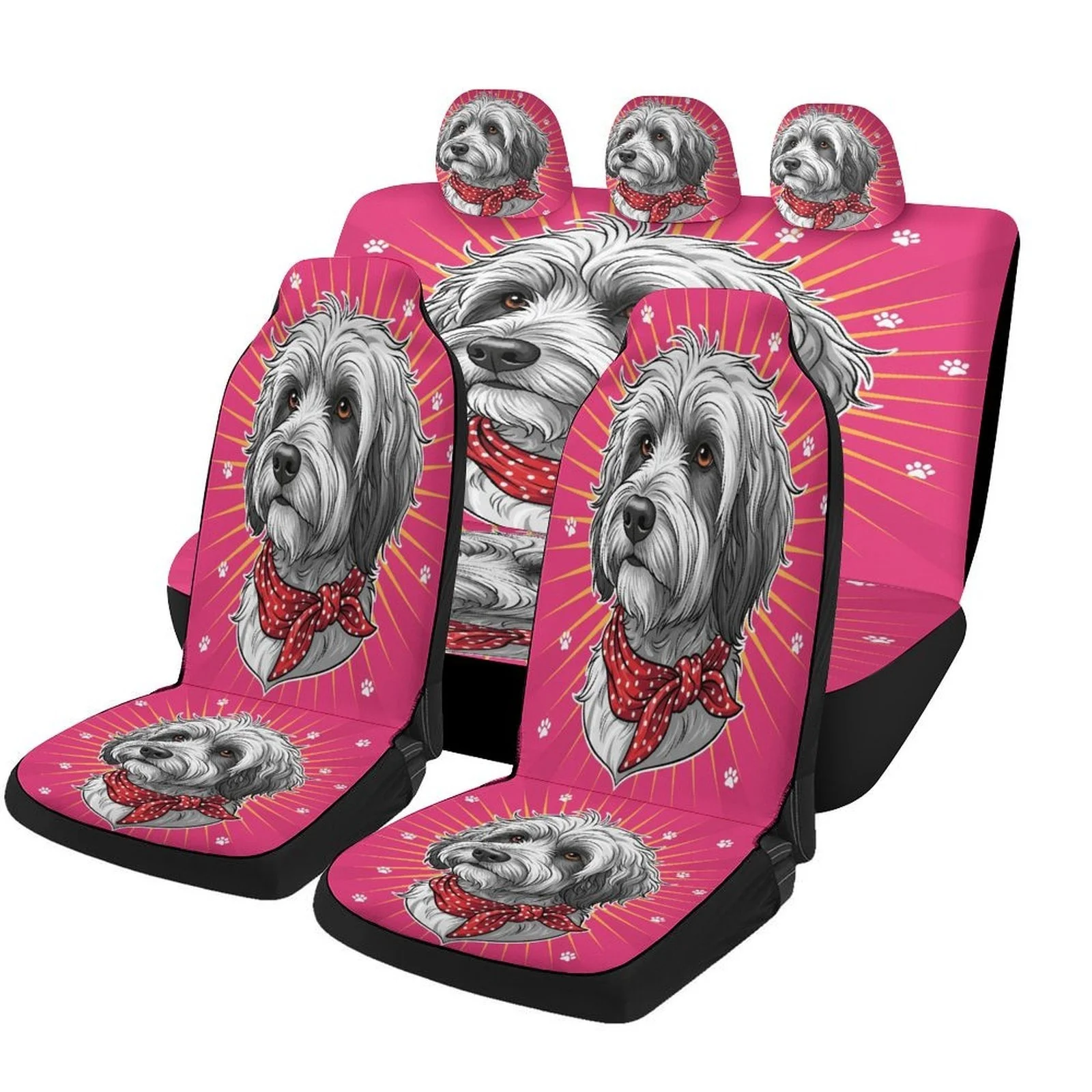 Puppy Portrait Themed Car Seat Cover Set For Most Cars, Trendy High-quality Car Seat Protector Covers Full Set, Car Seat Covers