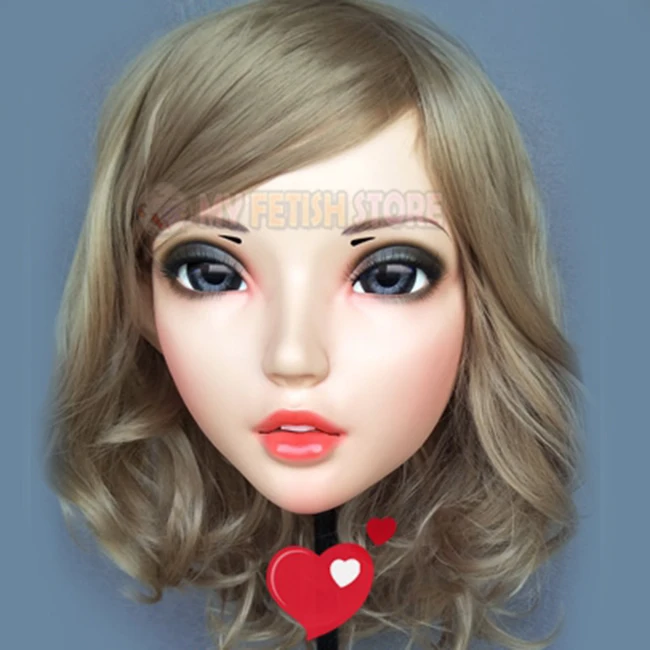 (Fu-06) femme douce fille résine demi-tête Kigurumi BJD yeux Crossdress Cosplay japonais Anime rôle Lolita masque avec yeux et perruque