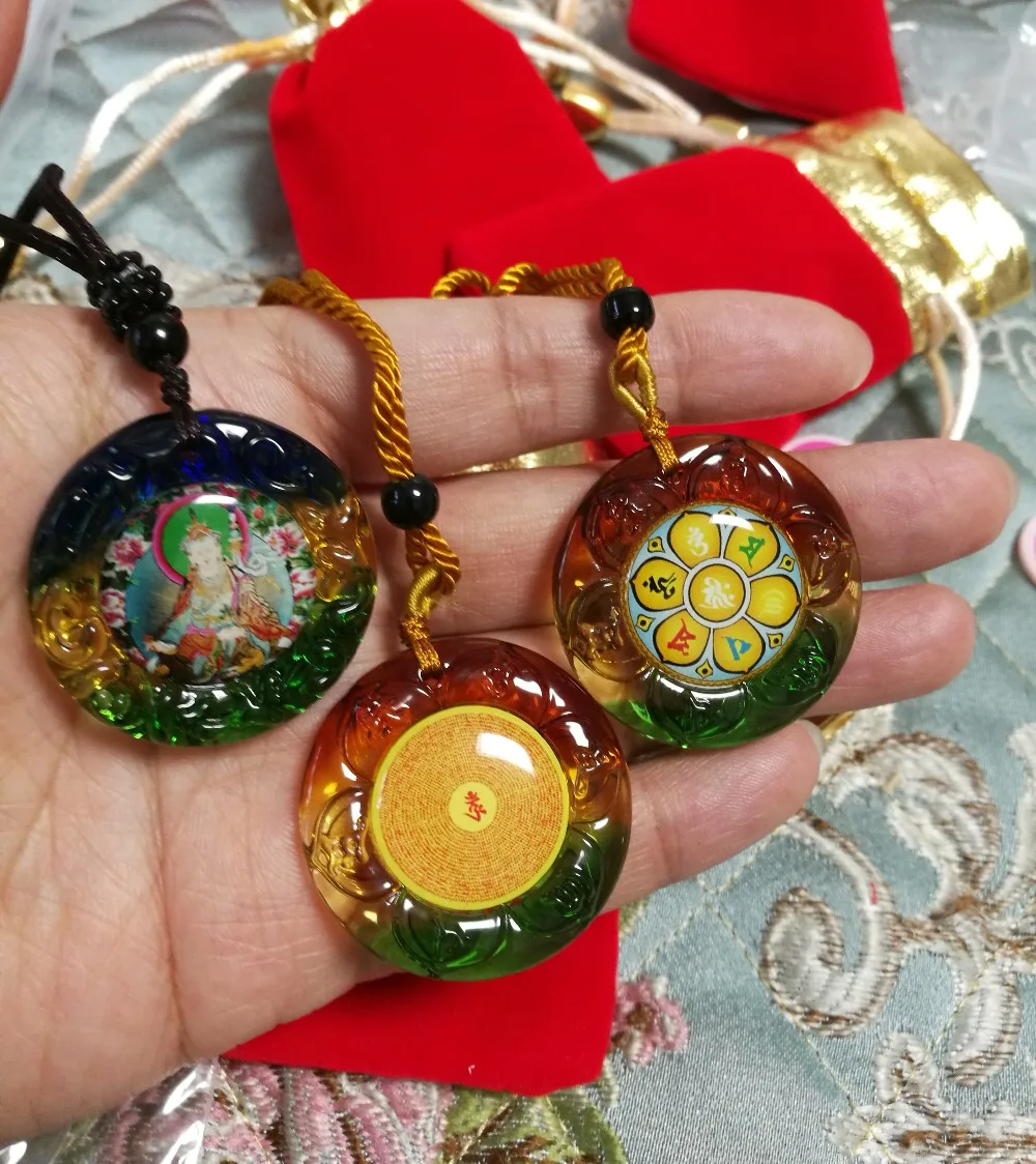 3 قطع - تميمة فعالة للسفر بجيب بوذي يوناني #   جورو بادماسامبهافا بوذا تعويذة رمز السلامة تميمة كريستال