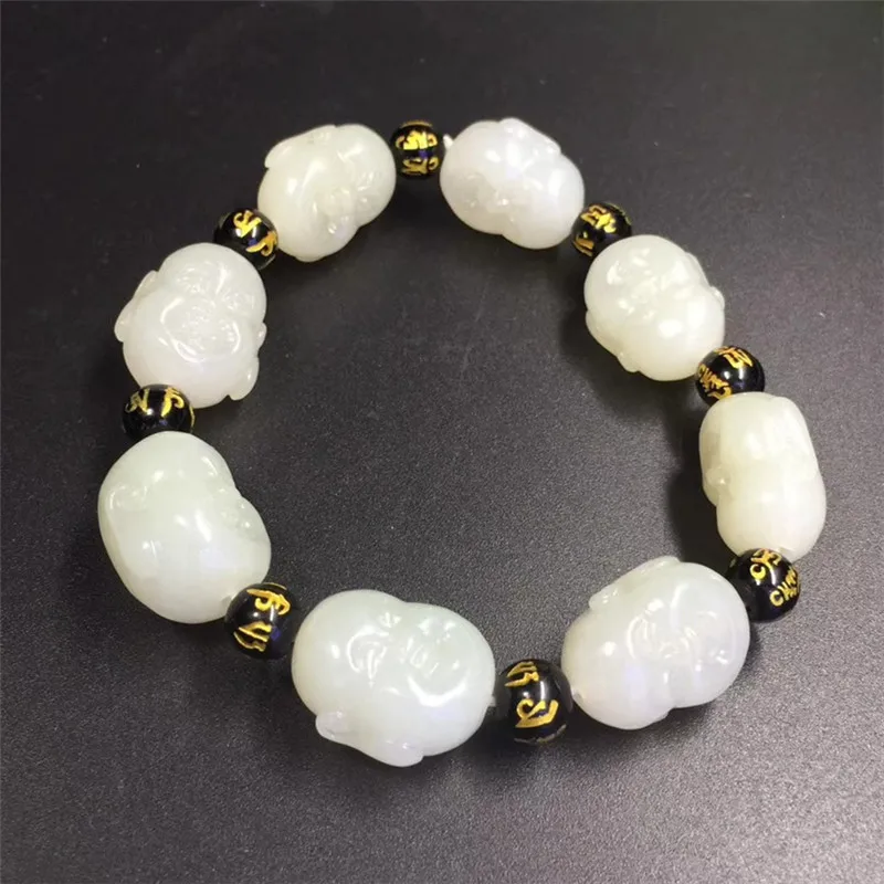 

Hetian Buddha Six True Words Beads Модный мужской браслет из синего и белого нефрита
