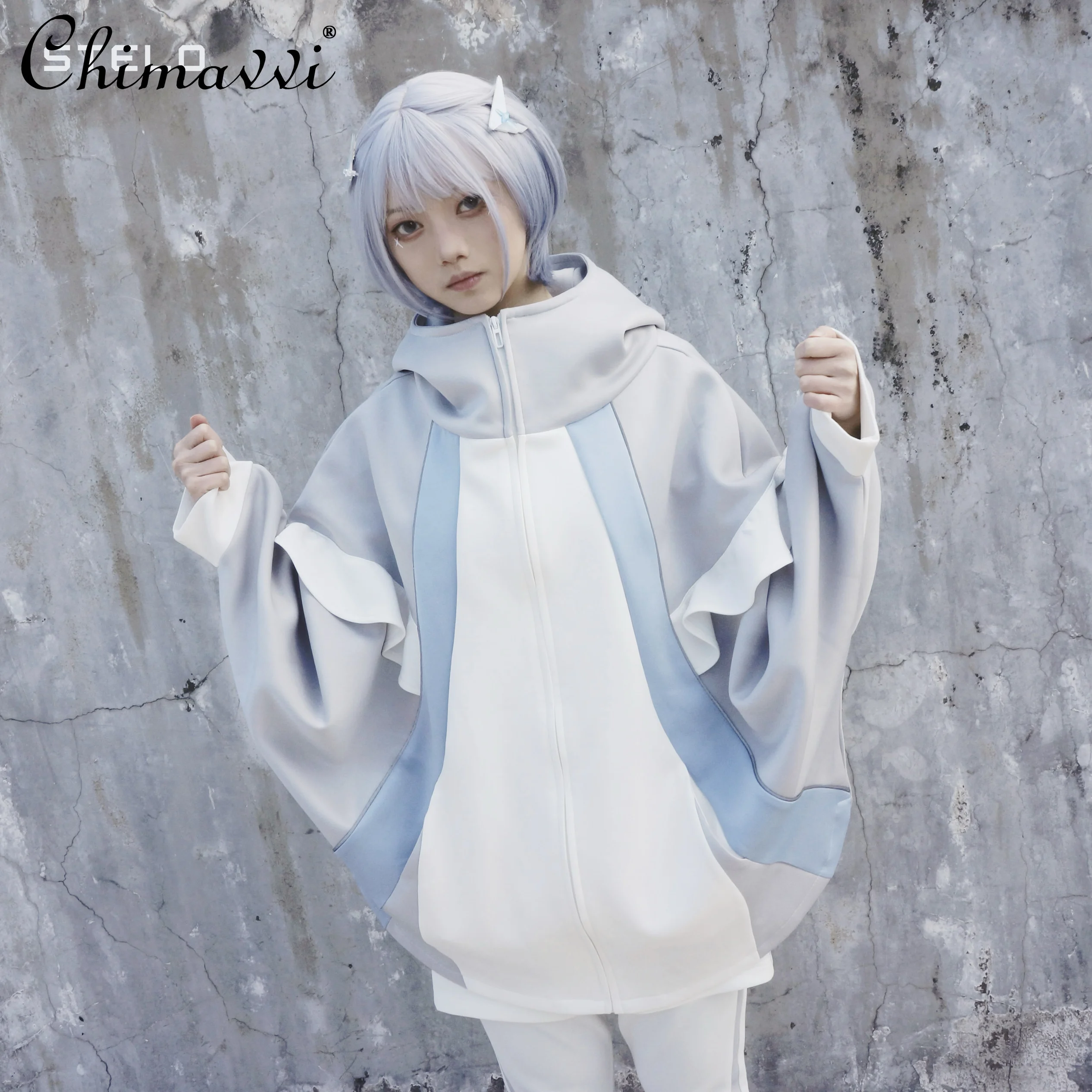 

Original Bat Sleeve Water Color System Autumn and Winter Loose Coat Japanese Subculture Hooded Casual Girl Women's Jacket Top