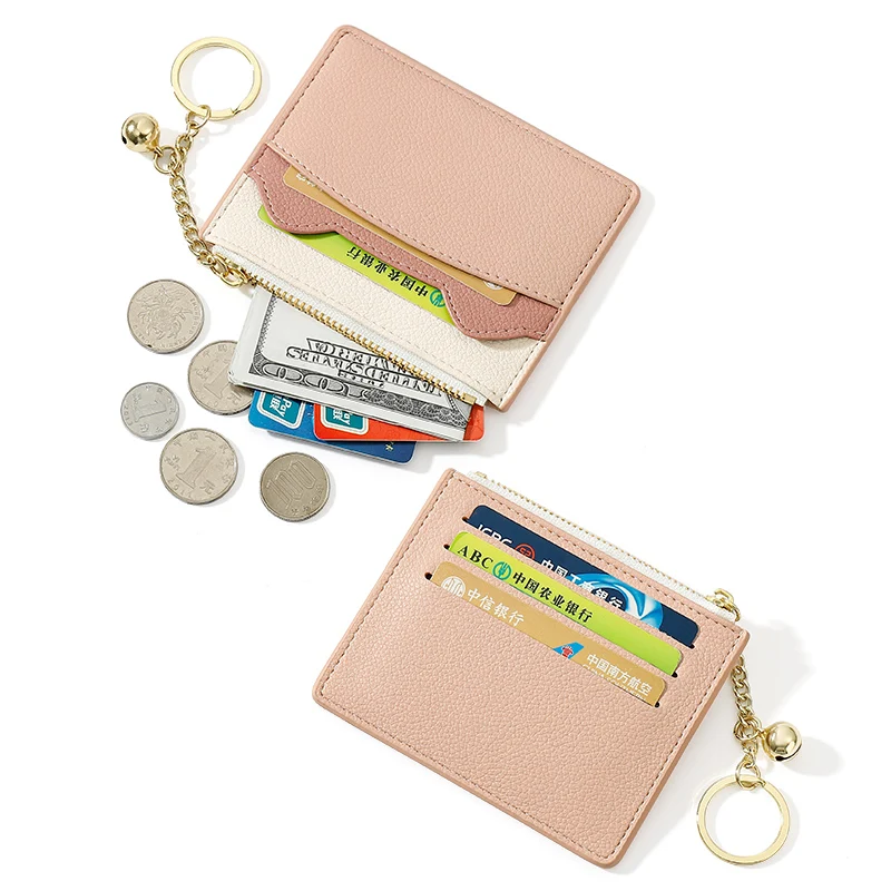 Cute Cat Ears Design Women Mini ID Card Holders Business Credit Card Holder PU Leather Slim Bank Card Case Organizer Wallet Bell