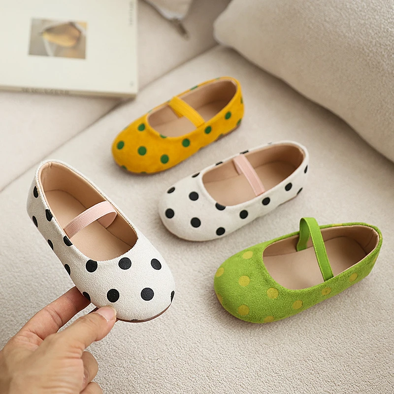 

Trend Girls Princess Ballet Flats Fashion Polka Dot Printed Kids Leather Shoes Classic Wedding Party Children's Causal Loafers