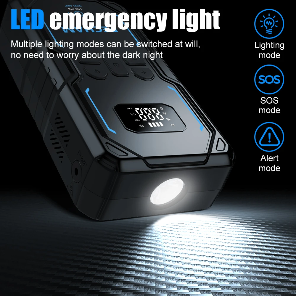 New5-in-1 Feature Vehicle Emergency Starting  Supply Wireless Automatic Jump Starter and  Air Compressor Car Tire Inflators