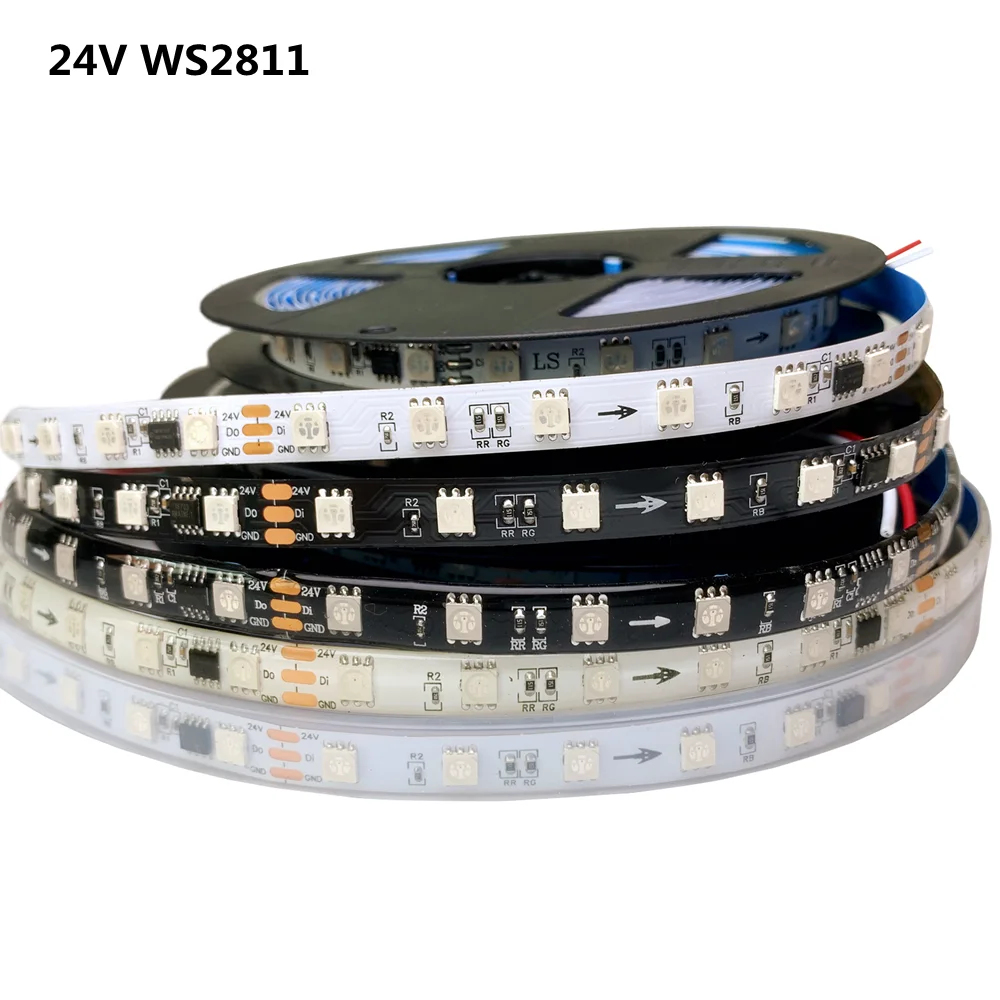 

24V WS2811 RGB Led Strip Light 5050 Pixel Addressable 60LEDs/M External 1 IC Control 6 Leds SM16703P Tape Lamp IP30/IP65/IP67 5M