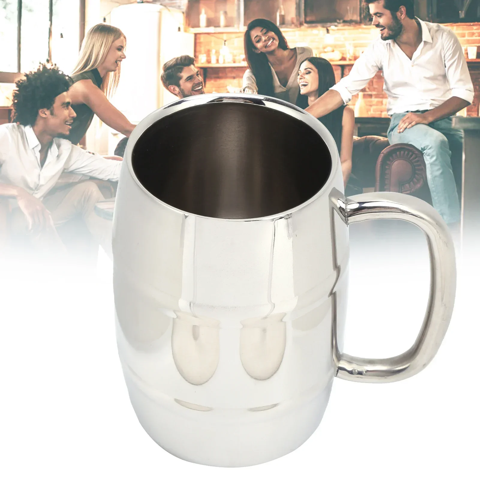 Beer Mug DoubleWalled Large 550ML Whiskey Barrel 304 Stainless Steel Milk Cup For Hot Cold Drinks - view 2