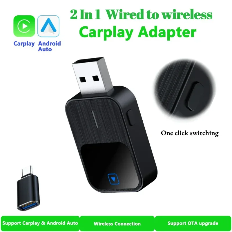 Wireless 2 in1 CarPlay Adapter for Apple iPhone Android Wired to Wireless Carplay AI Box USB Type C Connection Auto Car Dongle