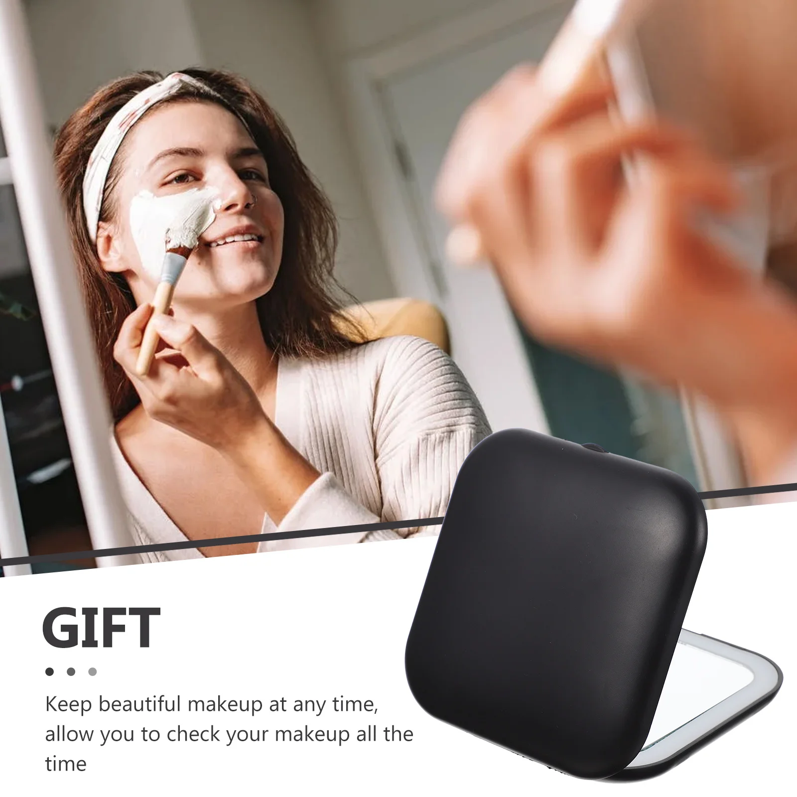 Kompakter, zusammenklappbarer LED-Make-up-Spiegel, tragbarer kleiner Reisespiegel, leichte Make-up-Werkzeugspiegel