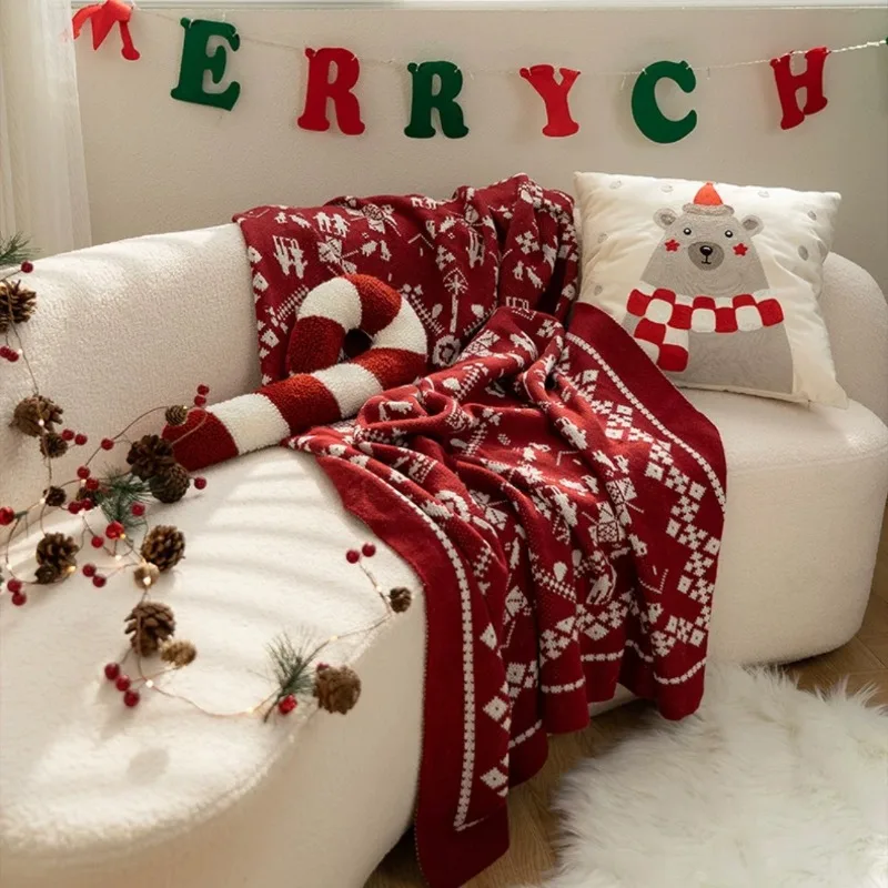 

Одеяло в рождественском стиле Вязаное красное рождественское одеяло для сна Офисное одеяло для сна