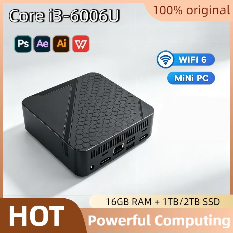 Mini PC 2026 Intel Core i3 6006U 16GB DDR4 512GB M.2 NVMe SSD Triple 4K WiFi6 BT5.2 Silent Cooling Office Home Pro
