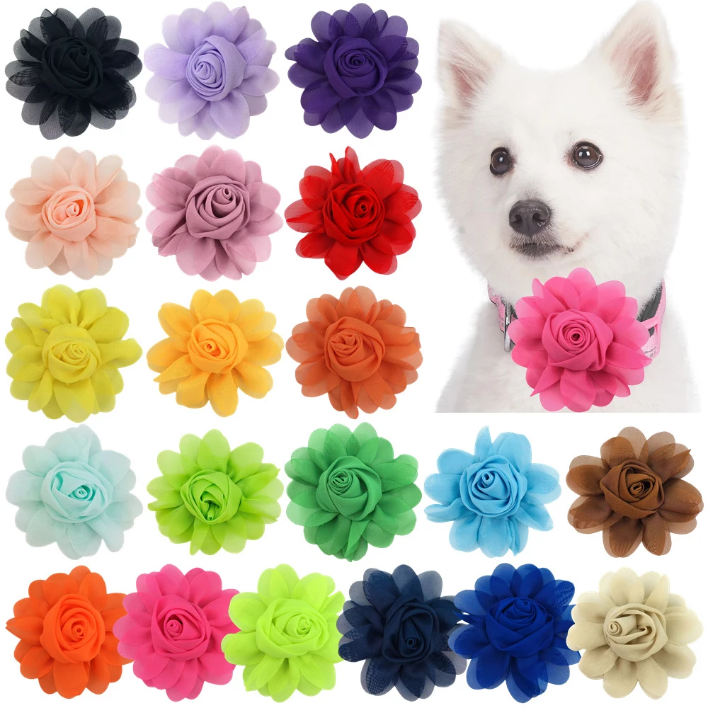 50PCS Remove Rose Dog Bow Tie For Dog Big Flower-Collar Sliding Pet Dog Bowtie For Large Dog Bowties Dog Grooming Accessories