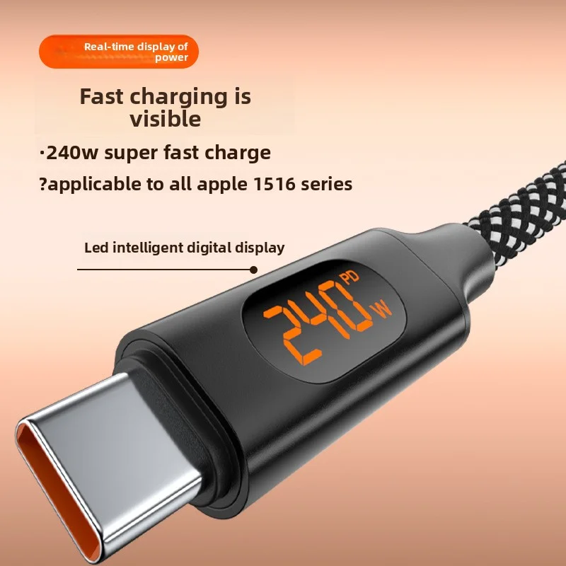 شاشة رقمية مغناطيسية بقدرة 240 وات، خط بيانات سريع الشحن من النوع c ينطبق على iPhone 15 16 Huawei Xiaomi Notebook Tablet Charging