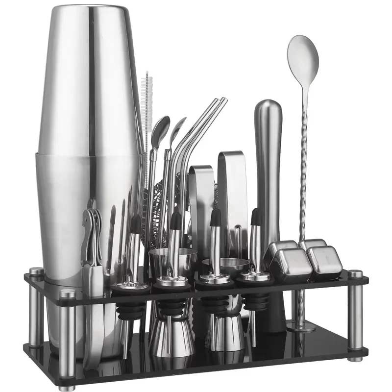 Custom Laser Engraved 18-Piece Set Rose Gold Boston Shaker Stainless Steel Bartender Set with Logo