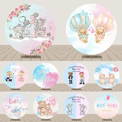 Round Gender Reveal Boy Or Girl Background Baby Shower Backdrop Blue Pink Bear Circle Banner Photography Decoration Props