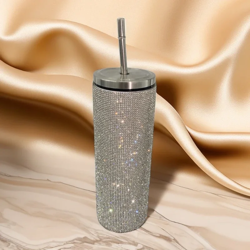 

20oz Bling Diamond Thermos Bottle Coffee Cup with Straw Stainless Steel Water Bottle Tumblers Mug Girl Women Gift