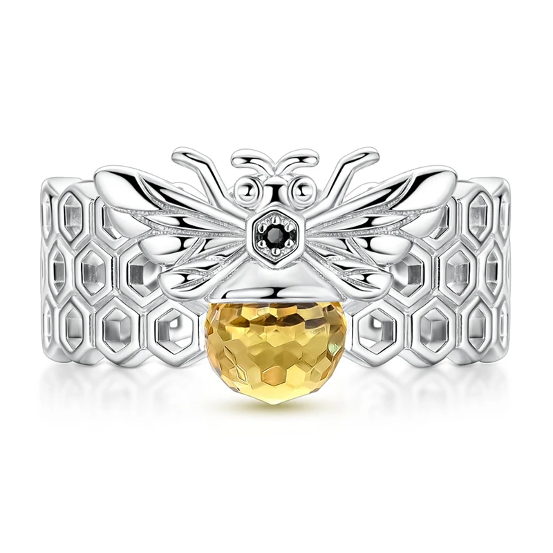 

Original 925 Sterling Silver Sparkling Honeycomb Bee Ring For Women Girls Jewelry Birthday Anniversary Gifts