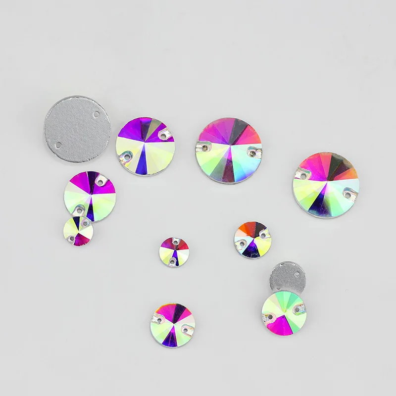 Glass Hand-Sewn Stone Drill Rhinestones Double Hole Round Shape Diamond For Jewelry Making Clothing Accessories Glass Button