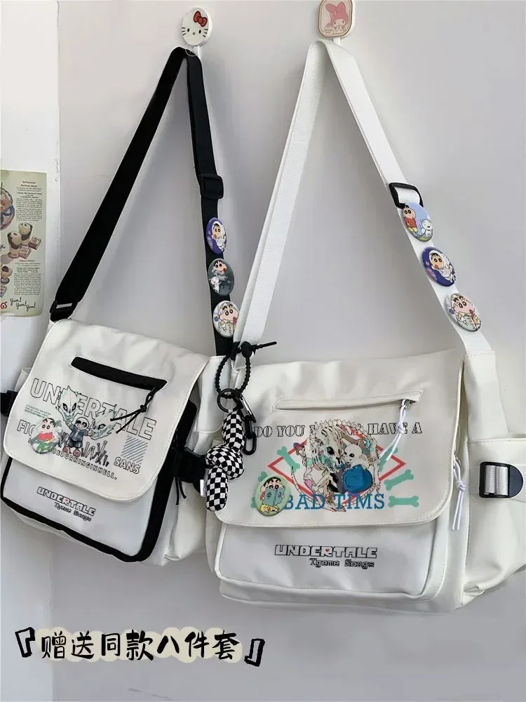 AllBlack AllWhite ZwartWit, Undertale Sans, Student Kids Tieners, Anime Messenger Crossbody Schoudertassen voor Schoolmeisjes Jongens