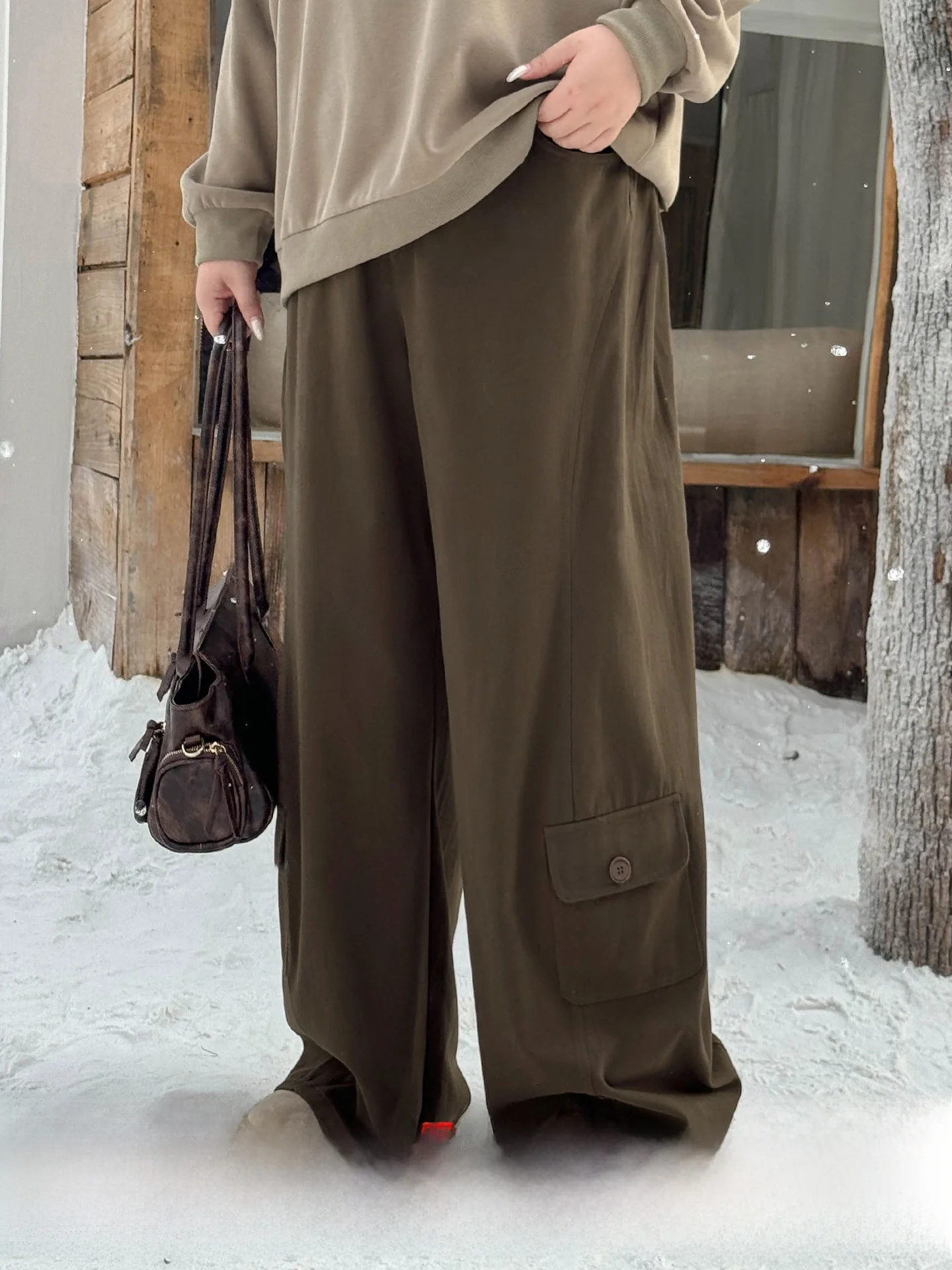 

Модные корейские широкие брюки с высокой талией, женская одежда больших размеров, свободные брюки, осенне-зимние хлопковые брюки