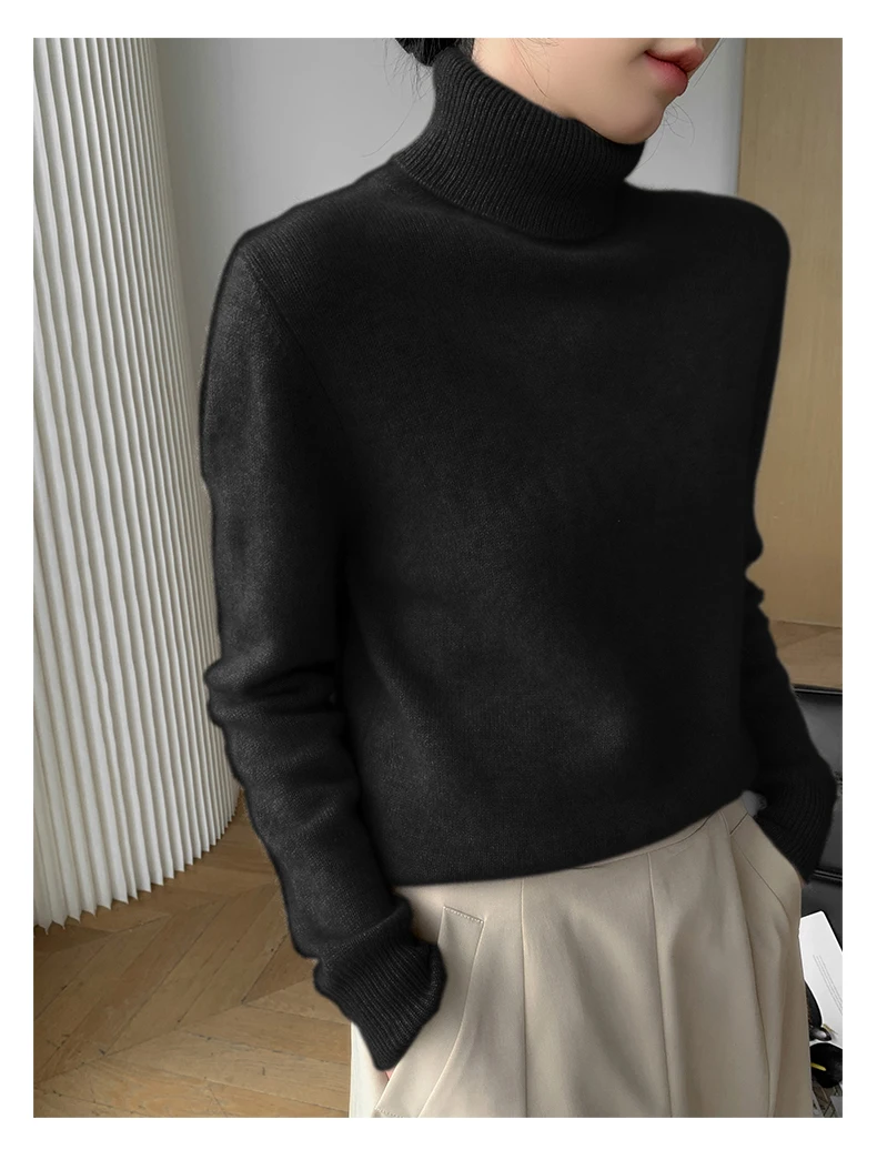 Fall/Winter 2024 New cashmere sweater women\'s double thick turtleneck pullover sweater long sleeve solid color bottoming sweater