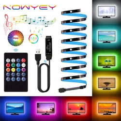 NOWYEY LED Strip 5V 5050 RGB USB nastro flessibile con sensore audio con telecomando a 24 tasti per illuminazione di sfondo TV