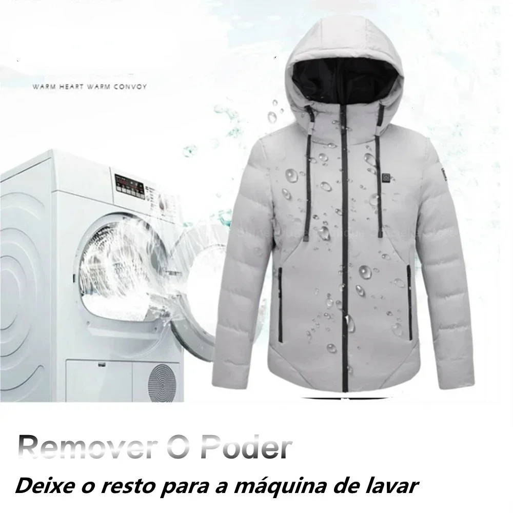 Giacca riscaldante invernale Giacca imbottita in cotone con cappuccio impermeabile casual da uomo Ricarica USB 5 zone Abbigliamento caldo Parka da