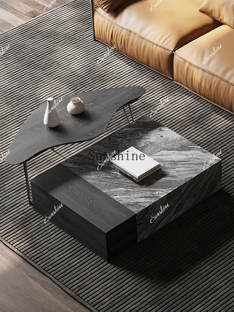 Large and small apartment light luxury modern square living room household simple rock slab coffee table  FT