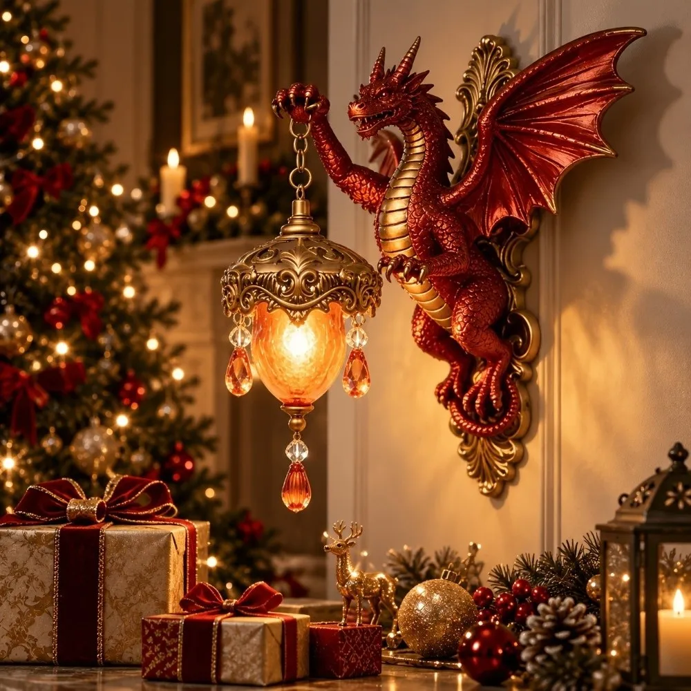 Resin Dragon Wall Light Soft Ambient Light Crystal Pendant Dinosaur Lantern Funny Decorative Art Sculpture Sconce Fantasy Room