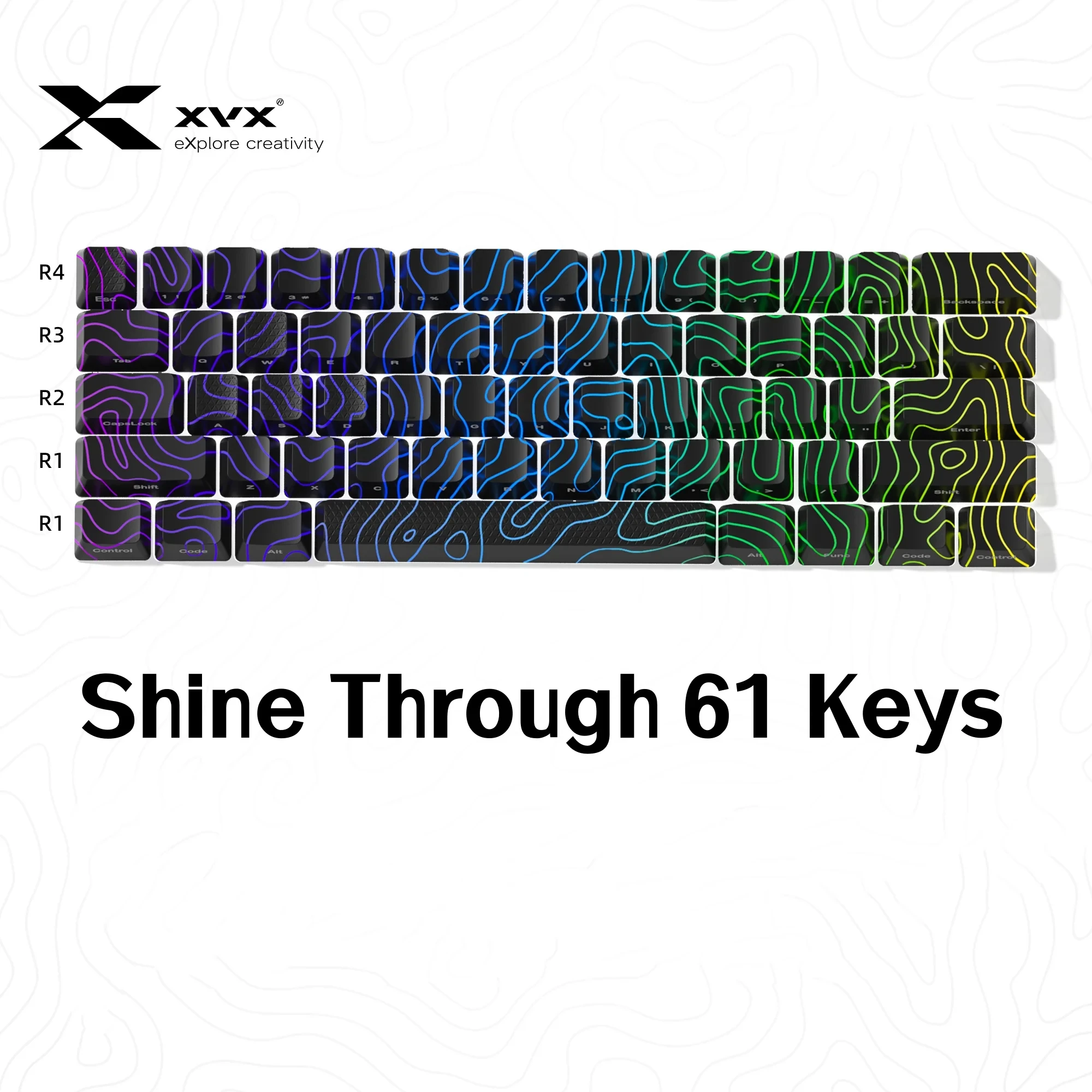

XVX Topographic New Version IMD-Tech Keys Keycaps 61 Keycaps OEM Profile Pattern Shine-Through PC Cool Gifts for Gaming