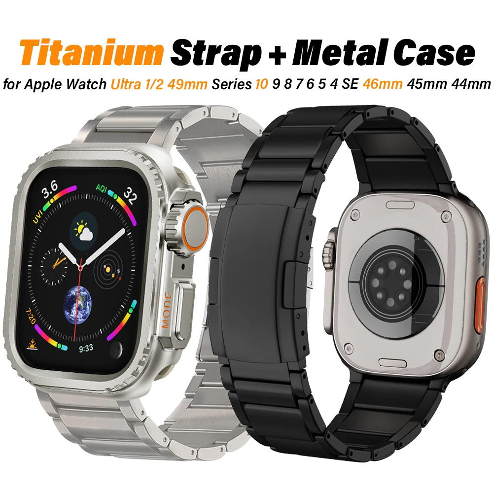 Men Titanium Band for Apple Watch Strap 49mm 46mm 45mm 44mm Replaced Case+Bracelet Accessories for Iwatch Series 10 9 8 7 Ultra