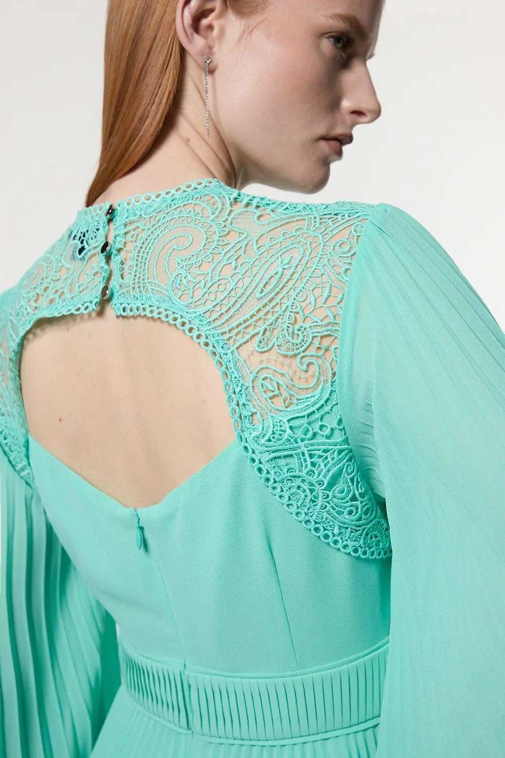 Aangepaste nieuwste turquoise galajurken enkellange geplooide avondjurk kant lange mouwen bruiloft feestjurken uitgesneden rug