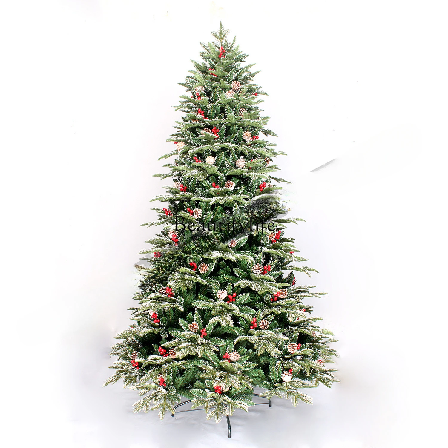 

Simulation Christmas tree shopping mall outdoor decoration with pine cones red fruit spray white Christmas tree