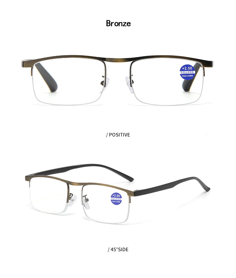 Progressive Multifokal-Lesebrillen für Damen und Herren, mit Blaulichtfilter, halbem Rahmen, bifokale Brille für Altersweitsichtigkeit, Stärken von +100 bis +400. – Detail 16