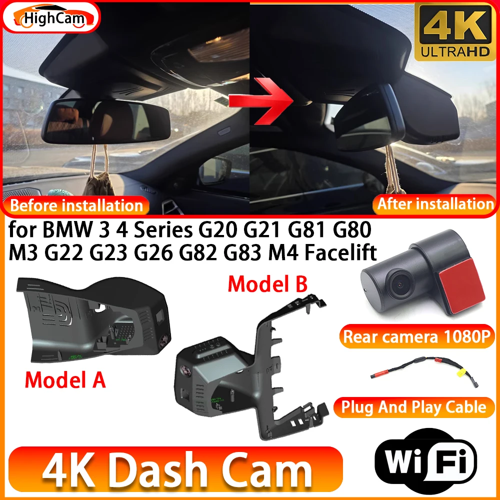 for BMW 3 4 Series G20 G21 G81 G80 M3 G22 G23 G26 G82 G83 M4 Facelift OEM 4K DVR Dash Cam Front Rear Camera WiFi Video Recorder