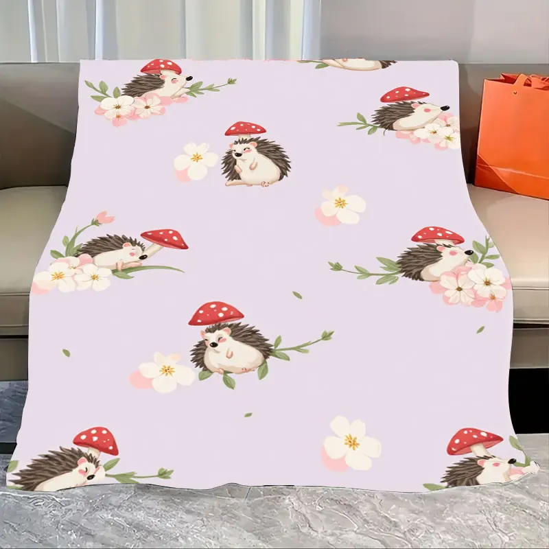 

1pc Flannel Blanket Cute Hedgehog Mushroom Floral Blanket for Cozy Home Decor