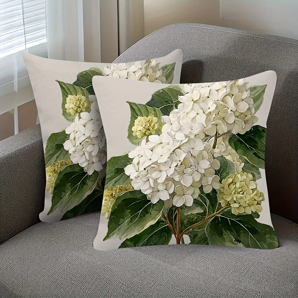 1pc Watercolor White Hydrangea Pillowcase, 2D Double-Sided Print Polyester Pillow Cover, Decorative Cushion Case for Sofa Bedroo