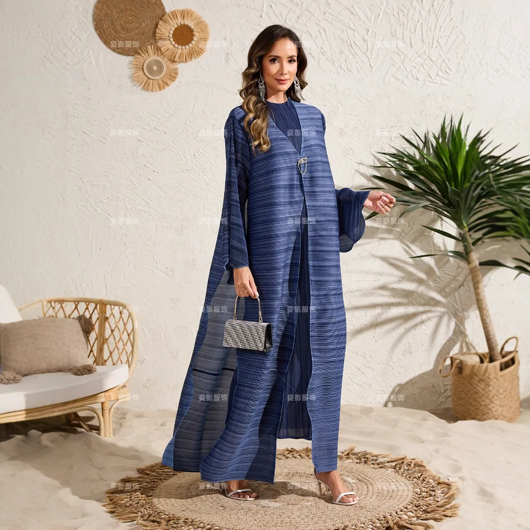 2025 Summer New Fashion Loose Women's Clothing Set Miyake Pleated Cape Jacket Dress Casual Two-piece Set