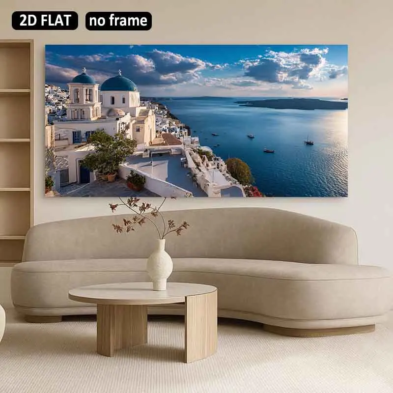 [2D Flat]1pc 23.6X47.2in 60cmX120cm UnFramed Modern Art Decoration Blue Domes and Sea View